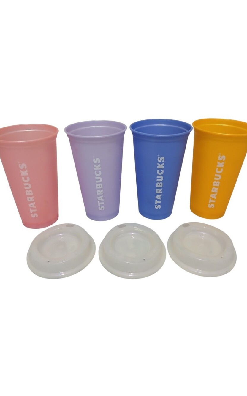 Four Starbucks 2013 Reusable Cups with Lids